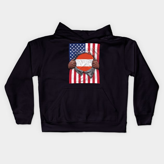 Austria Flag American Flag Ripped - Gift for Austrian From Austria Kids Hoodie by Country Flags